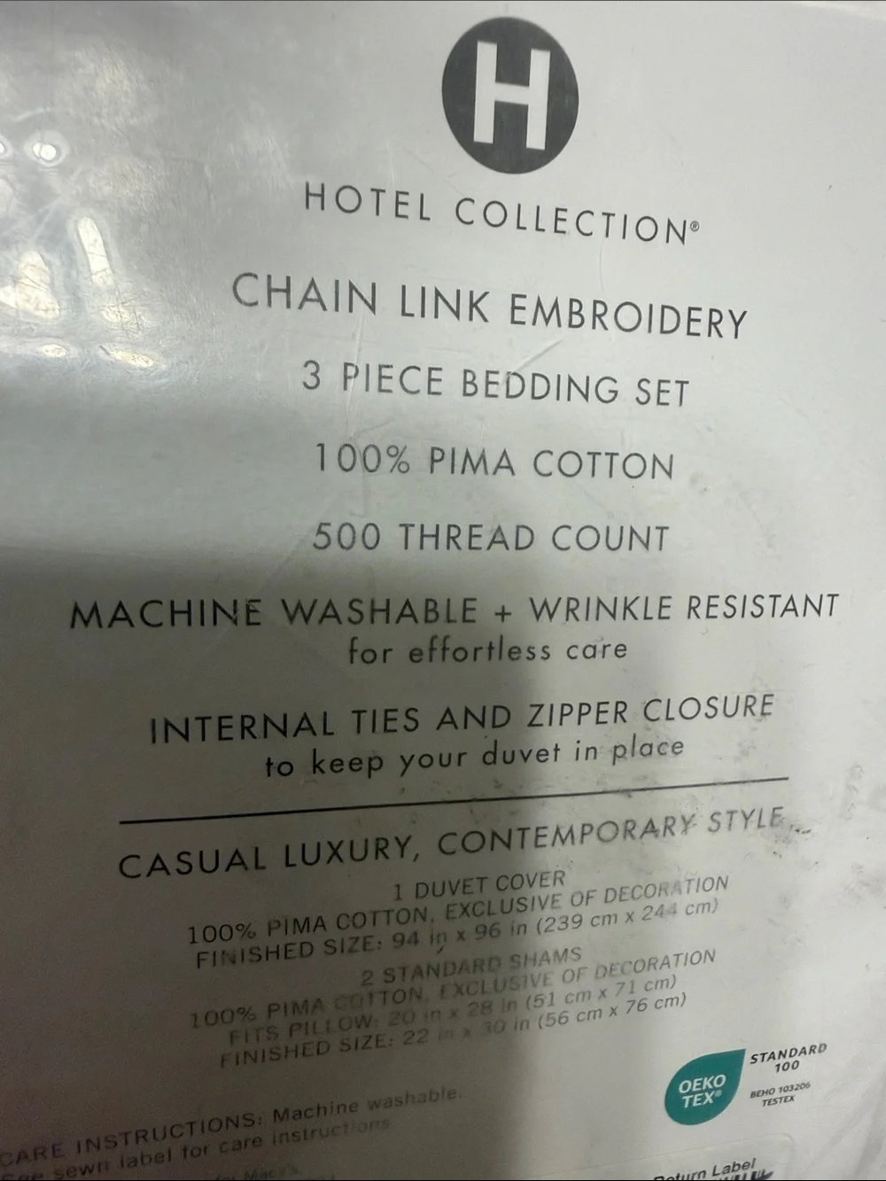 Hotel Collection Luxury White Duvet Cover Gray Geometric Embroidery Pima Cotton